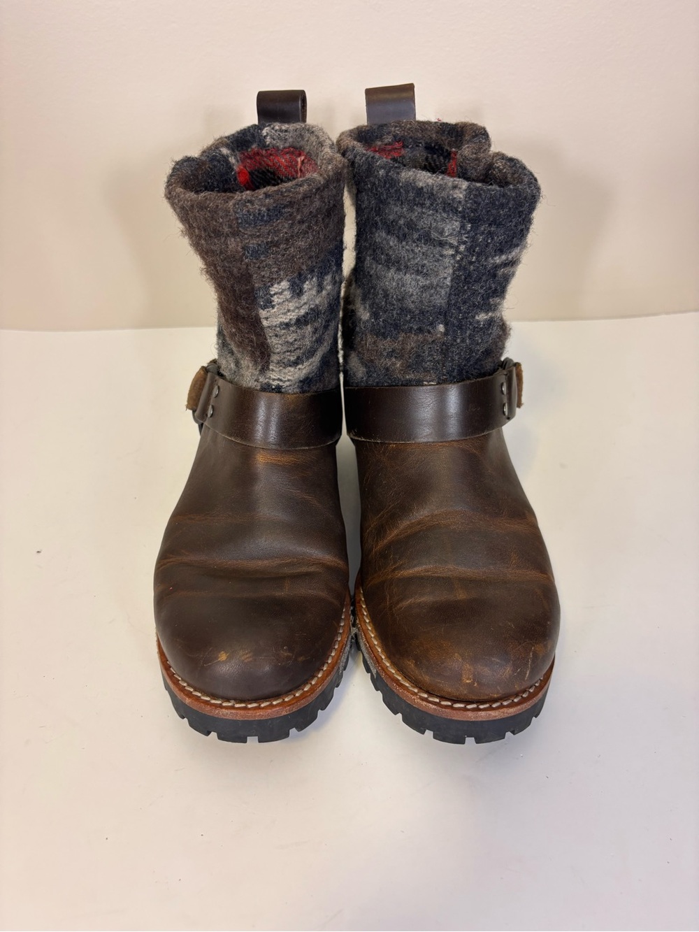 Woolrich Gray Wool Cuff Brown Leather Boots With Buckle Sides Women’s 6 View 4